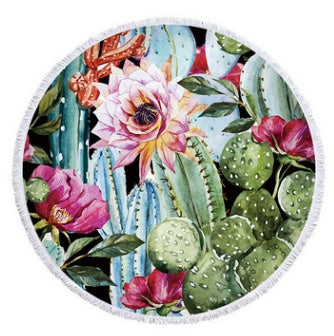 Round beach towel oasis cactus beach towel shawl cushion microfiber