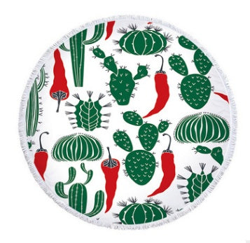 Round beach towel oasis cactus beach towel shawl cushion microfiber