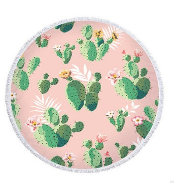 Round beach towel oasis cactus beach towel shawl cushion microfiber