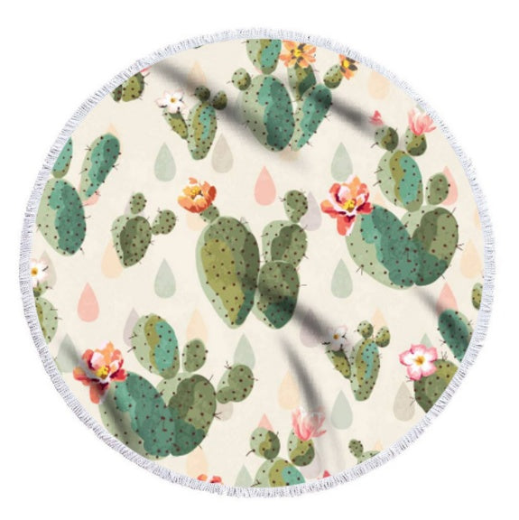 Round beach towel oasis cactus beach towel shawl cushion microfiber