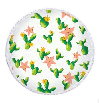 Round beach towel oasis cactus beach towel shawl cushion microfiber