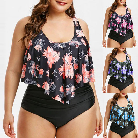 High Waist Ruffle Print Swimwear