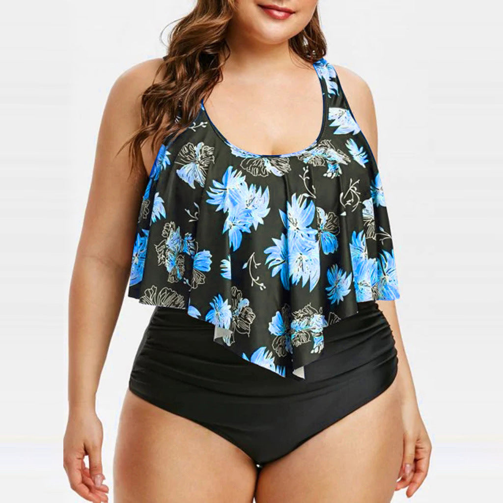 High Waist Ruffle Print Swimwear